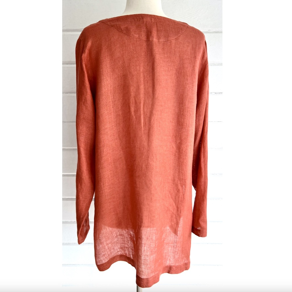 MAIWA Artisan Hand Dyed Linen Long Sleeve Tunic Top in Terracotta - L - Picture 4 of 11